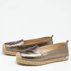 Pre Owned Stuart Weitzman Metallic Gunmetal Grey Leather Espadrille Flats Size 37