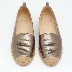Pre Owned Stuart Weitzman Metallic Gunmetal Grey Leather Espadrille Flats Size 37