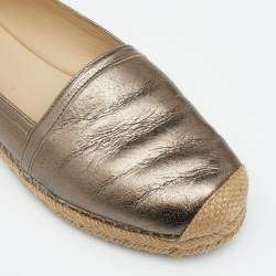 Pre Owned Stuart Weitzman Metallic Gunmetal Grey Leather Espadrille Flats Size 37