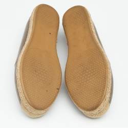 Pre Owned Stuart Weitzman Metallic Gunmetal Grey Leather Espadrille Flats Size 37