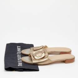 Stuart Weitzman Metallic Gold Leather Slide Sandals Size 39