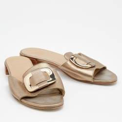 Stuart Weitzman Metallic Gold Leather Slide Sandals Size 39