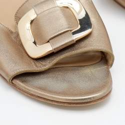 Stuart Weitzman Metallic Gold Leather Slide Sandals Size 39