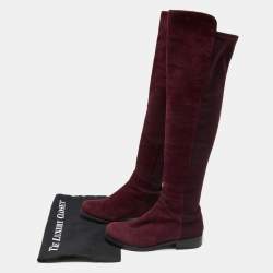 Stuart Weitzman Burgundy Suede Knee Length Boots Size 34.5