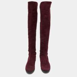 Stuart Weitzman Burgundy Suede Knee Length Boots Size 34.5