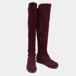 Stuart Weitzman Burgundy Suede Knee Length Boots Size 34.5