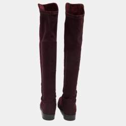 Stuart Weitzman Burgundy Suede Knee Length Boots Size 34.5