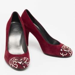 Pre Owned Stuart Weitzman Burgundy Suede Rosita Round Toe Pumps Size 37