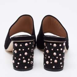 Stuart Weitzman Black Suede Crystal Embellished Block Heel Mule Sandals Size 36