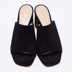 Stuart Weitzman Black Suede Crystal Embellished Block Heel Mule Sandals Size 36