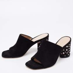 Stuart Weitzman Black Suede Crystal Embellished Block Heel Mule Sandals Size 36