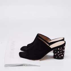 Stuart Weitzman Black Suede Crystal Embellished Block Heel Mule Sandals Size 36