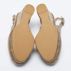 Stuart Weitzman Metallic Gold Leather Jean Peep Toe Cork Wedge Slingback Sandals Size 36.5