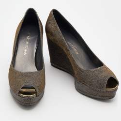 Stuart Weitzman Metallic Two Tone Lurex Fabric Anna Wedge Platform Pumps Size 38