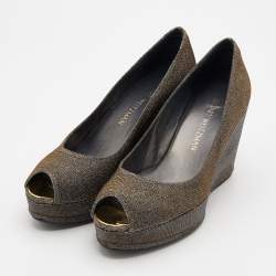Stuart Weitzman Metallic Two Tone Lurex Fabric Anna Wedge Platform Pumps Size 38