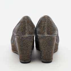 Stuart Weitzman Metallic Two Tone Lurex Fabric Anna Wedge Platform Pumps Size 38