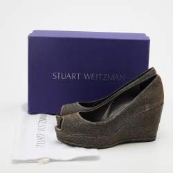 Stuart Weitzman Metallic Two Tone Lurex Fabric Anna Wedge Platform Pumps Size 38