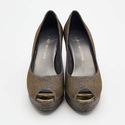 Stuart Weitzman Metallic Two Tone Lurex Fabric Anna Wedge Platform Pumps Size 38