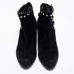 Stuart Weitzman Black Suede Studded Accents Ankle Boots Size 37.5