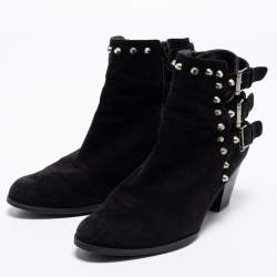 Stuart Weitzman Black Suede Studded Accents Ankle Boots Size 37.5
