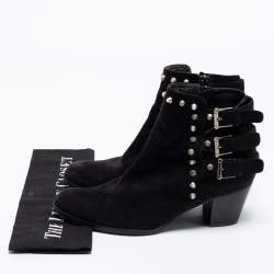 Stuart Weitzman Black Suede Studded Accents Ankle Boots Size 37.5