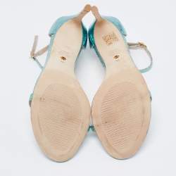 Stuart Weitzman Metallic Green Python Embossed Leather Ankle Strap Open Toe Sandals Size 41 