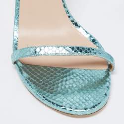 Stuart Weitzman Metallic Green Python Embossed Leather Ankle Strap Open Toe Sandals Size 41 