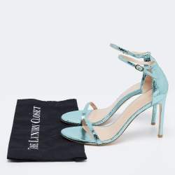 Stuart Weitzman Metallic Green Python Embossed Leather Ankle Strap Open Toe Sandals Size 41 