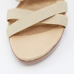 Stuart Weitzman Cream Leather and Elastic Fabric Cross Strap Sandals Size 38.5