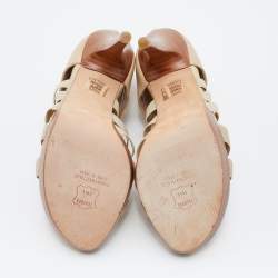 Stuart Weitzman Cream Leather and Elastic Fabric Cross Strap Sandals Size 38.5