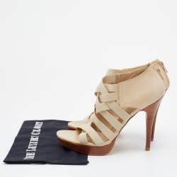 Stuart Weitzman Cream Leather and Elastic Fabric Cross Strap Sandals Size 38.5