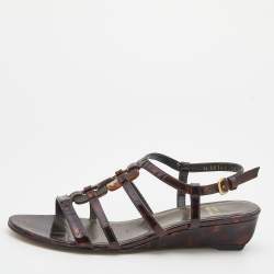 Stuart Weitzman Tortoise Shell Patent Leather Strappy Ankle Strap Sandals Size 39