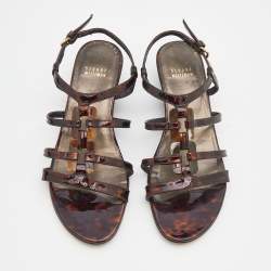 Stuart Weitzman Tortoise Shell Patent Leather Strappy Ankle Strap Sandals Size 39