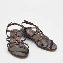 Stuart Weitzman Tortoise Shell Patent Leather Strappy Ankle Strap Sandals Size 39