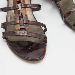 Stuart Weitzman Tortoise Shell Patent Leather Strappy Ankle Strap Sandals Size 39