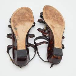 Stuart Weitzman Tortoise Shell Patent Leather Strappy Ankle Strap Sandals Size 39