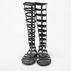 Stuart Weitzman Black Leather Flat Gladiator Sandals Size 38