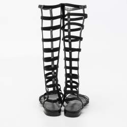 Stuart Weitzman Black Leather Flat Gladiator Sandals Size 38