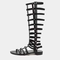 Stuart Weitzman Black Leather Flat Gladiator Sandals Size 38
