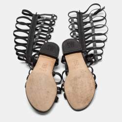 Stuart Weitzman Black Leather Flat Gladiator Sandals Size 38