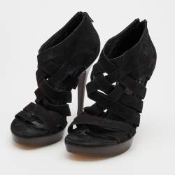 Stuart Weitzman Black Suede Cross Strap Sandals Size 38.5