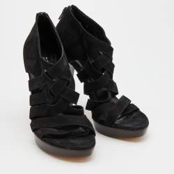 Stuart Weitzman Black Suede Cross Strap Sandals Size 38.5