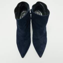 Pre Owned حذاء بوت للكاحل ستيوارت وايتزمان سويدي أزرق كحلي مقاس 39.5