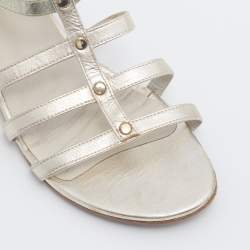 Stuart Weitzman Metallic Gold Leather And Elastic Gladiator Flat Sandals Size 37