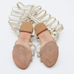 Stuart Weitzman Metallic Gold Leather And Elastic Gladiator Flat Sandals Size 37
