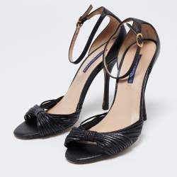 Stuart Weitzman Black Leather Ankle Strap Sandals Size 38.5