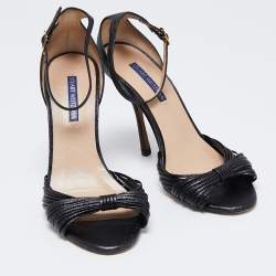 Stuart Weitzman Black Leather Ankle Strap Sandals Size 38.5