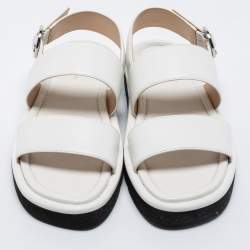 Pre Owned Stuart Weitzman White Leather Flat Slingback Sandals Size 39.5