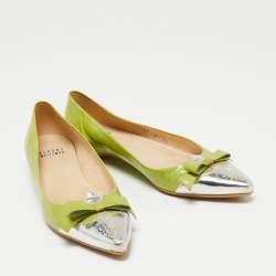 Stuart Weitzman Green/Silver Patent Leather Ballet Flats Size 38