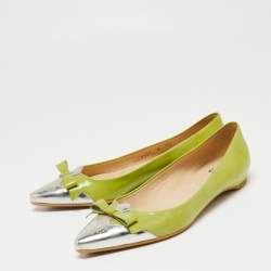 Stuart Weitzman Green/Silver Patent Leather Ballet Flats Size 38
